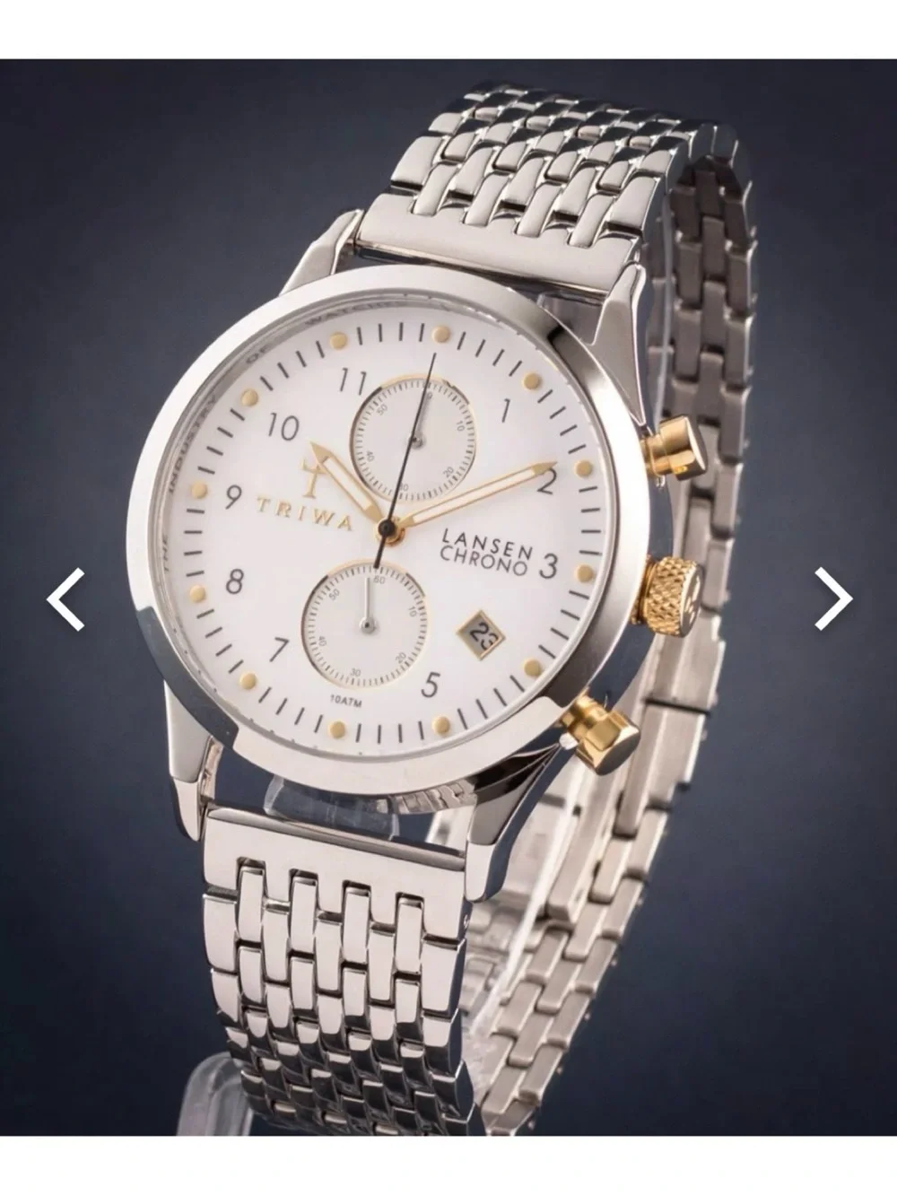 NWT Anthropologie TRIWA Ivory Lansen Chrono Steel Brace Watch  Unisex